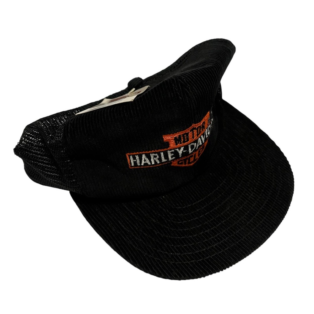 Vintage Harley Davidson Corduroy Trucker Badge Biker Hat